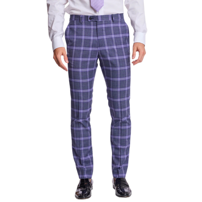 Downing Pants - Slim - Purple Navy White Check