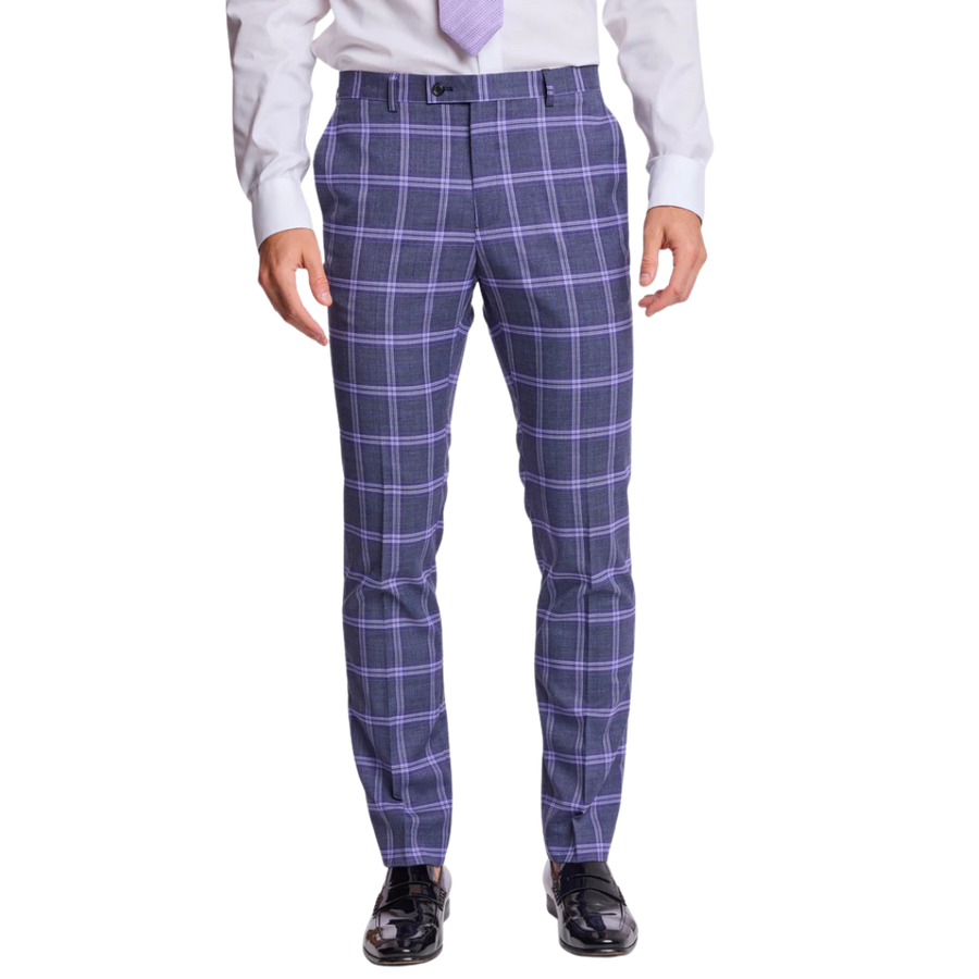 Downing Pants - Slim - Purple Navy White Check