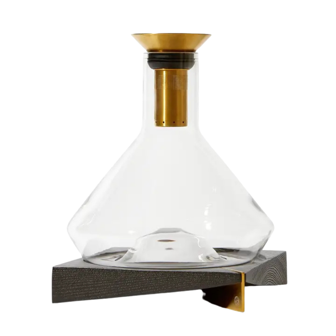 RBT Brass Toned Decanter w/ Acacia Wood Coaster