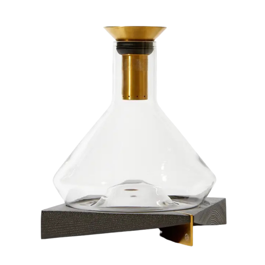 RBT Brass Toned Decanter w/ Acacia Wood Coaster