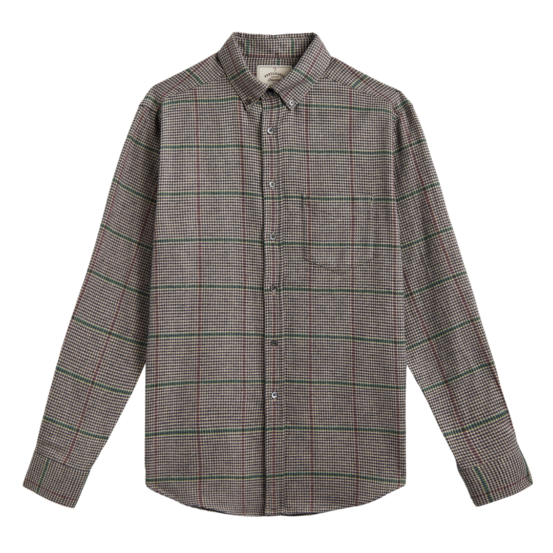 Brook Brushed Cotton Shirt - Autumn Houndstooth