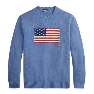 RL Iconic American Flag Sweater - Blue Borage Heather