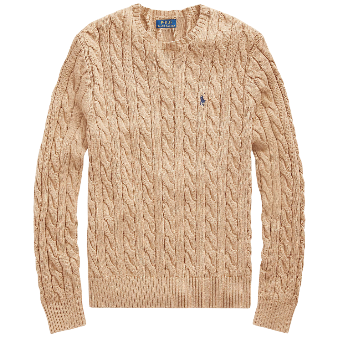 Cotton Cable-Knit Sweater - Camel Melange
