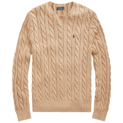 Cotton Cable-Knit Sweater - Camel Melange