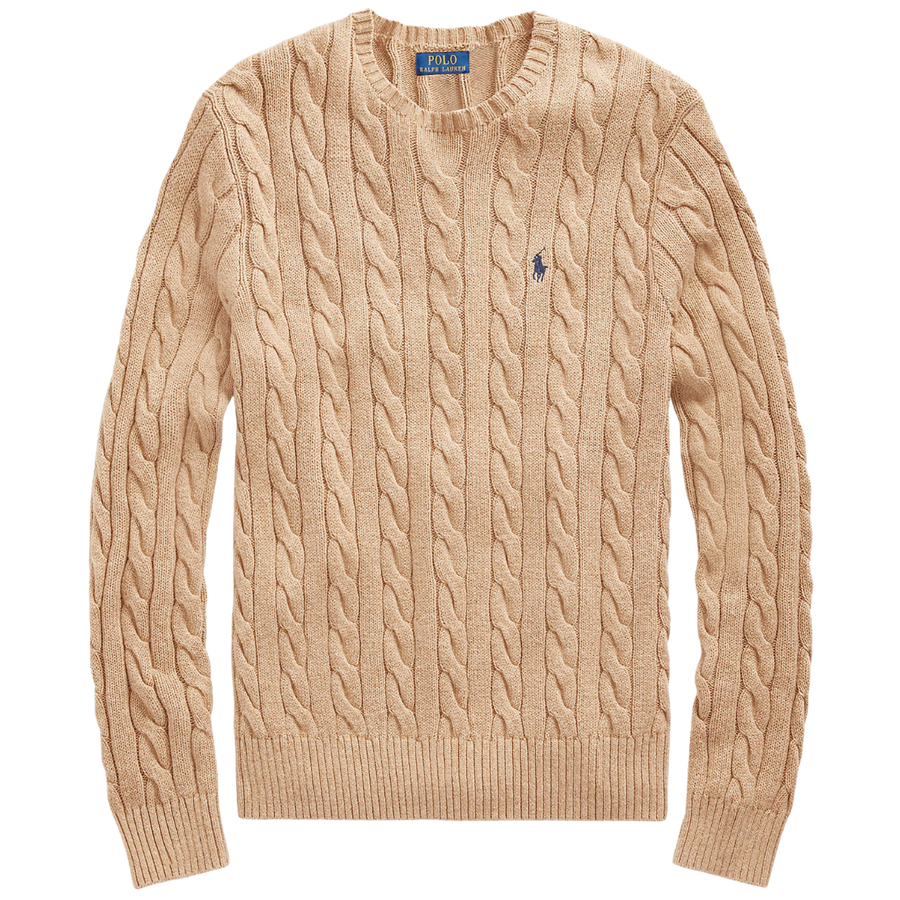Cotton Cable-Knit Sweater - Camel Melange