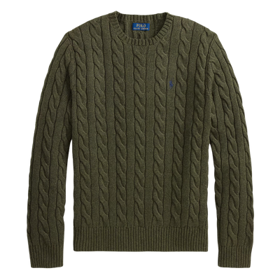 Cotton Cable-Knit Sweater - Olive Shrub Heather