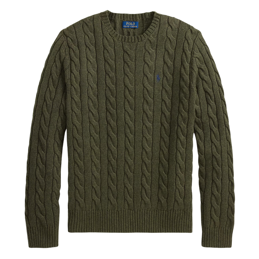 Cotton Cable-Knit Sweater - Olive Shrub Heather