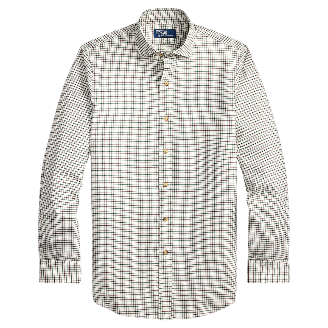 Tattersall Twill Shirt - Off White & Green Multi