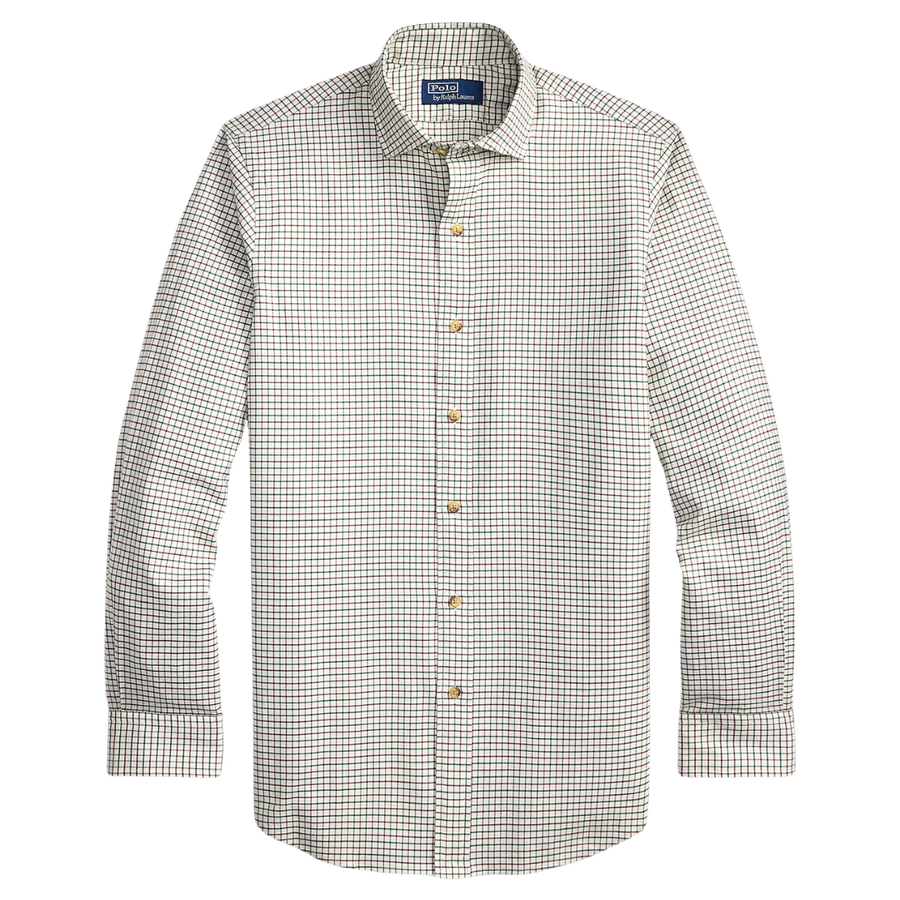 Tattersall Twill Shirt - Off White & Green Multi