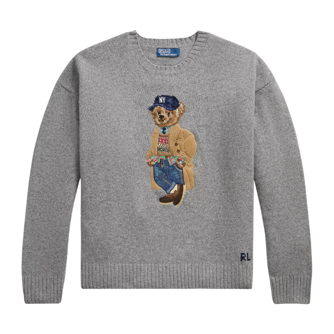 Relaxed Fit Polo Bear Sweater - Grey