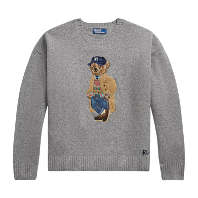 Relaxed Fit Polo Bear Sweater - Grey