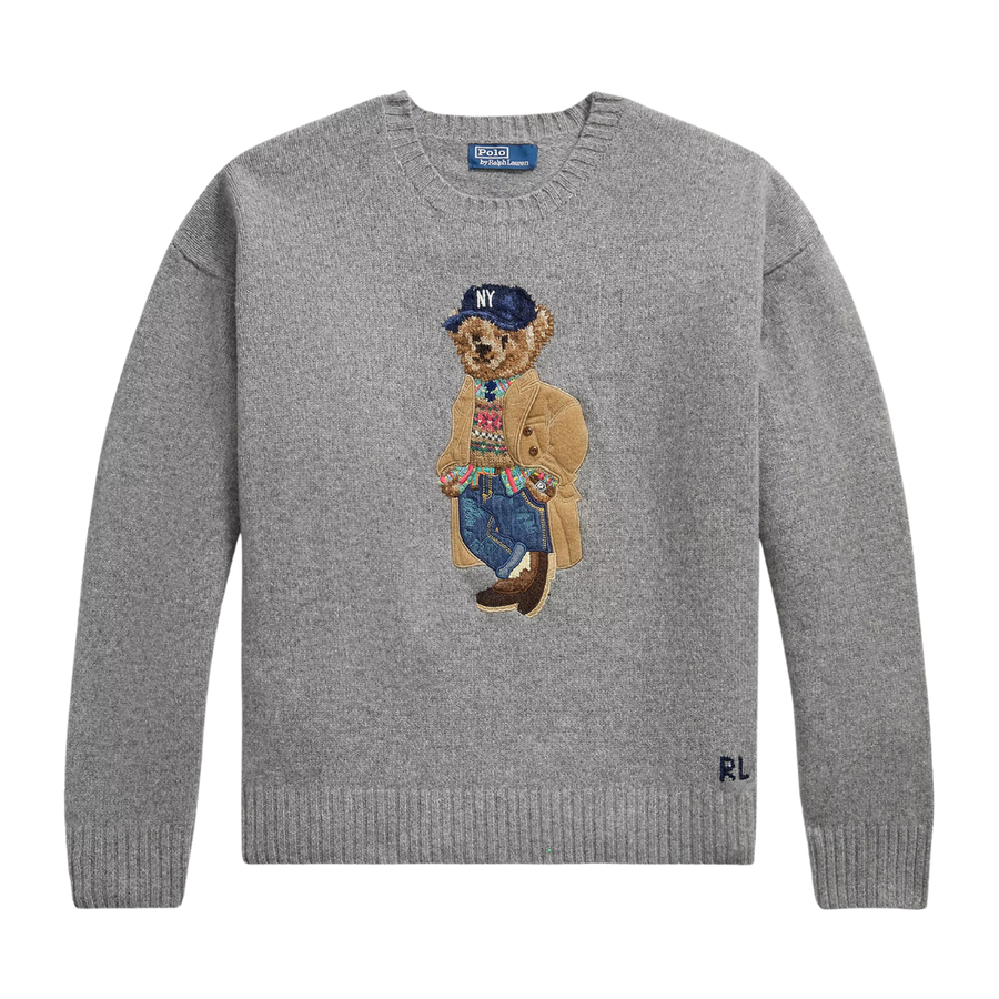 Relaxed Fit Polo Bear Sweater - Grey