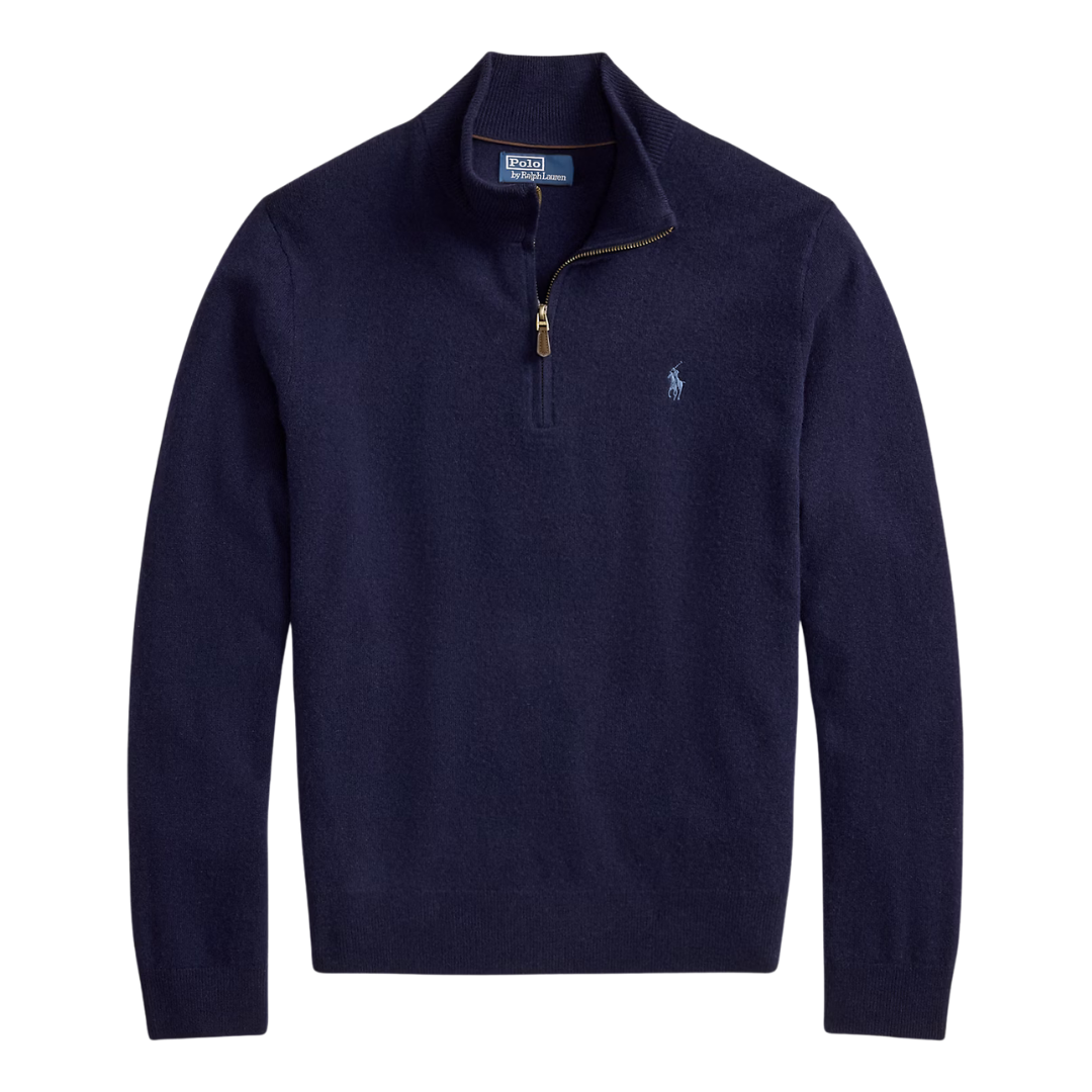 Merino Wool Quarter Zip Sweater - Navy