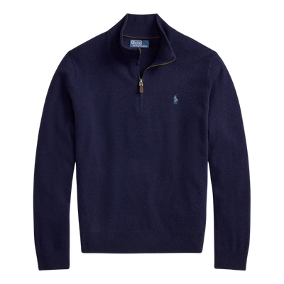 Merino Wool Quarter Zip Sweater - Navy
