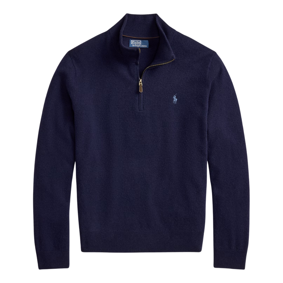 Merino Wool Quarter Zip Sweater - Navy