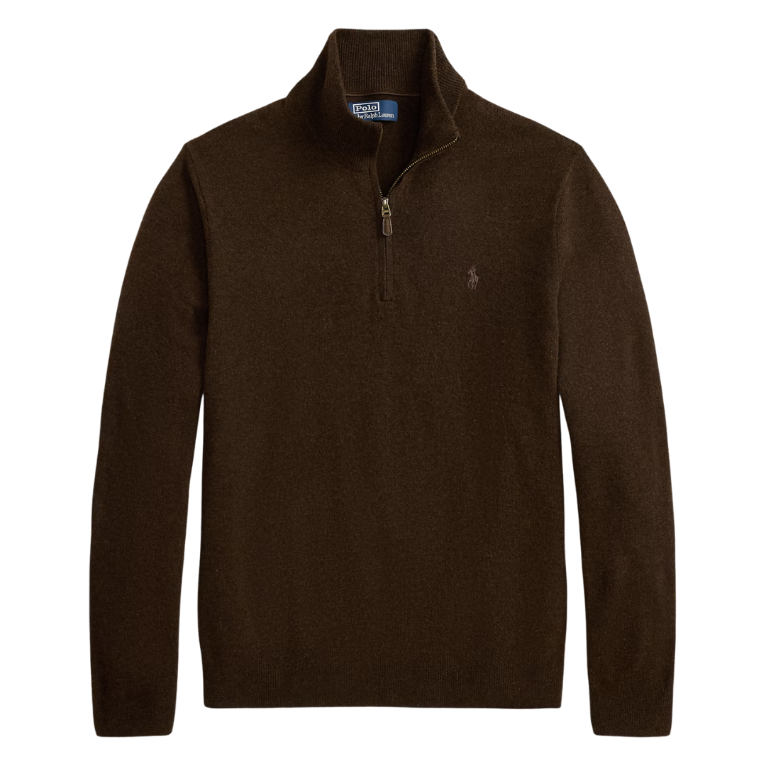 Merino Wool Quarter Zip Sweater - Cinnamon Brown