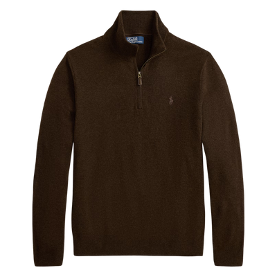 Merino Wool Quarter Zip Sweater - Cinnamon Brown