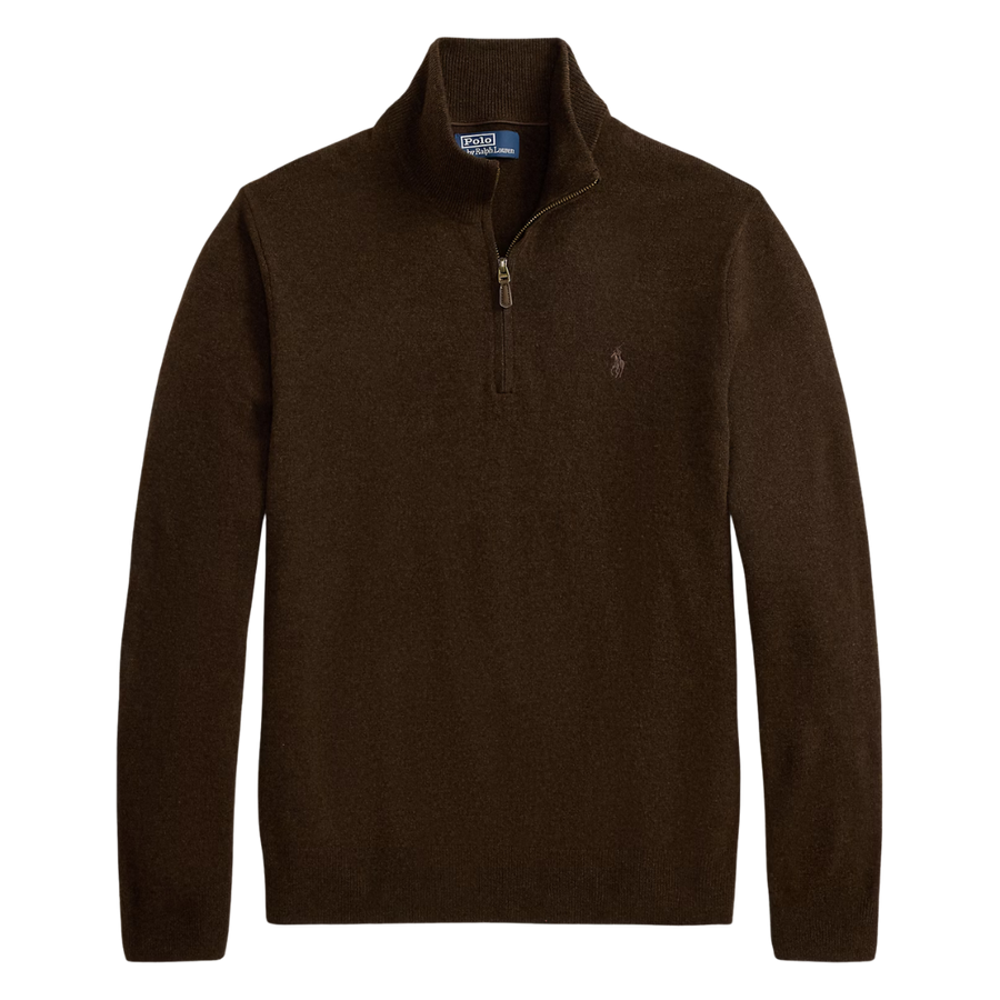 Merino Wool Quarter Zip Sweater - Cinnamon Brown