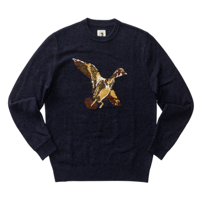 Flying Wood Duck Crewneck Sweater - Deep Navy