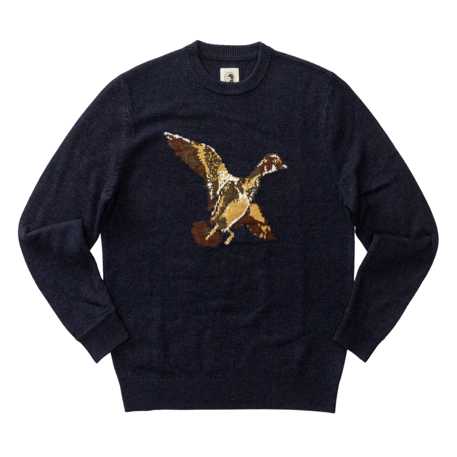 Flying Wood Duck Crewneck Sweater - Deep Navy