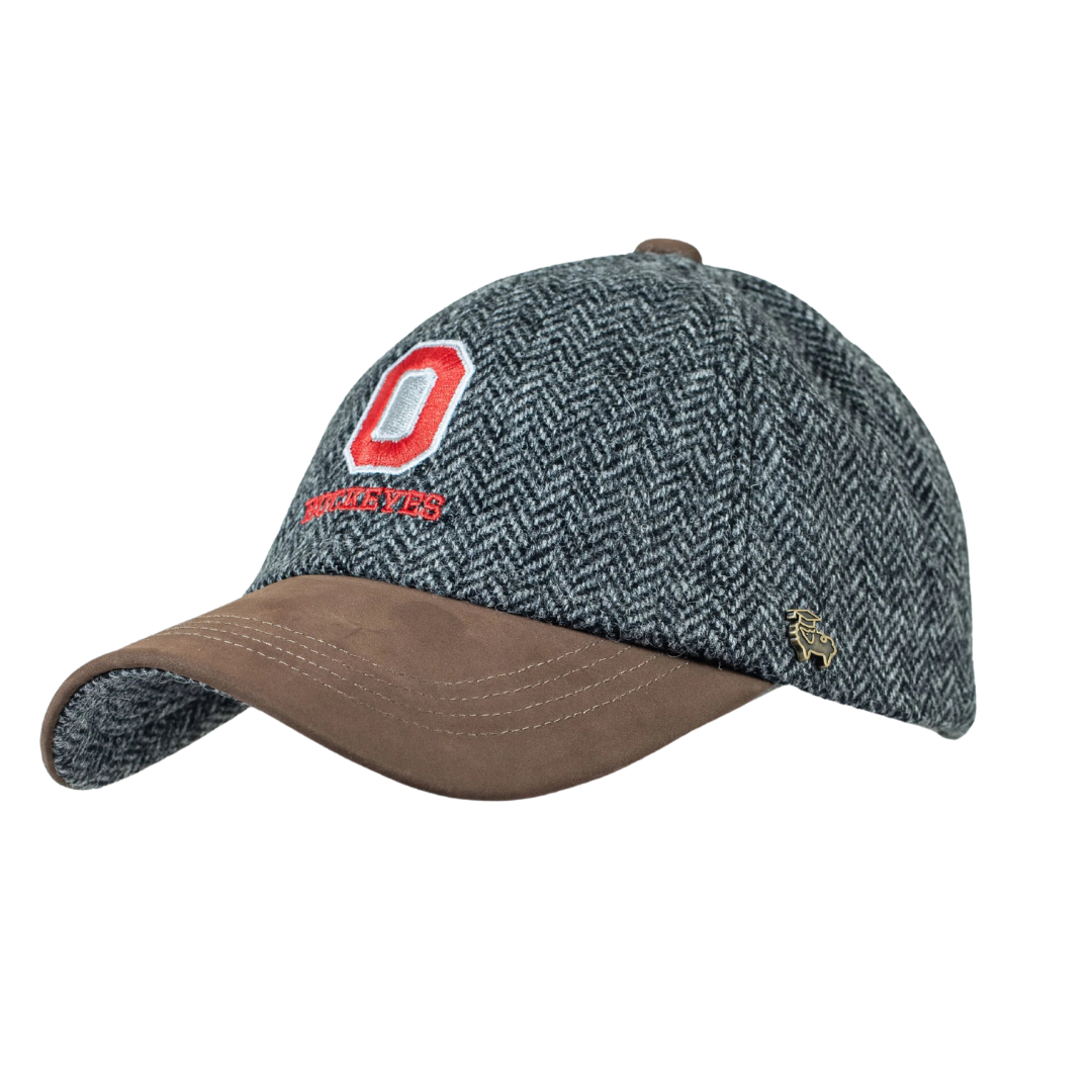 OSU Grey Wool Herringbone Cap w/ Leather Bill - Dull Brown