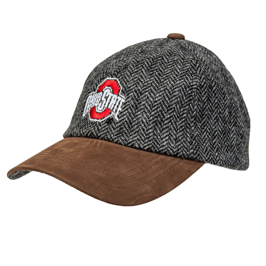 OSU Grey Wool Herringbone Cap w/ Leather Bill - Rich Brown