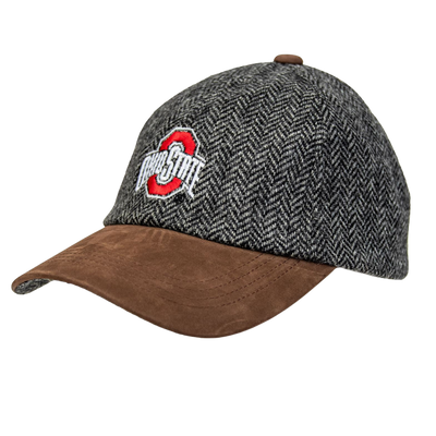 OSU Grey Wool Herringbone Cap w/ Leather Bill - Rich Brown