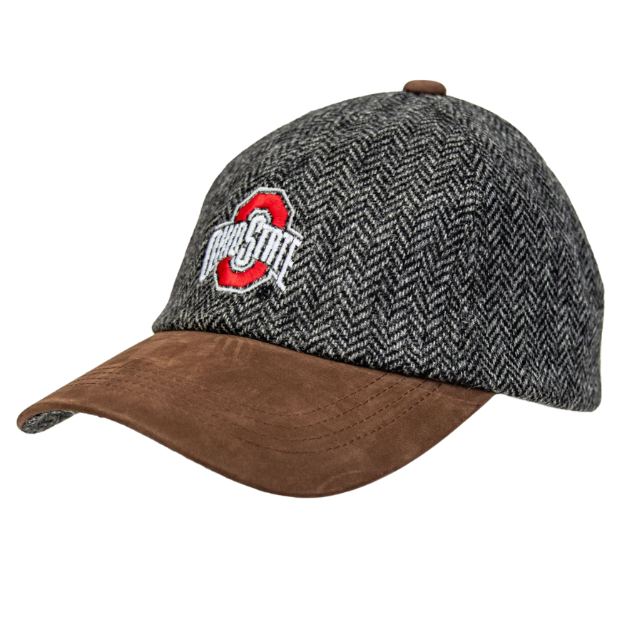 OSU Grey Wool Herringbone Cap w/ Leather Bill - Rich Brown