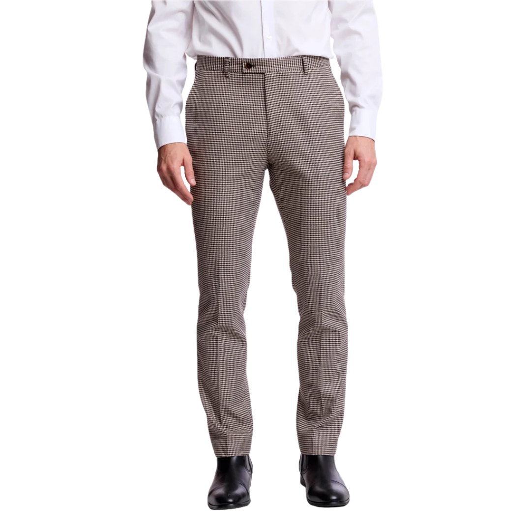 Downing Pants - Slim - Dark Chocolate Beige Houndstooth