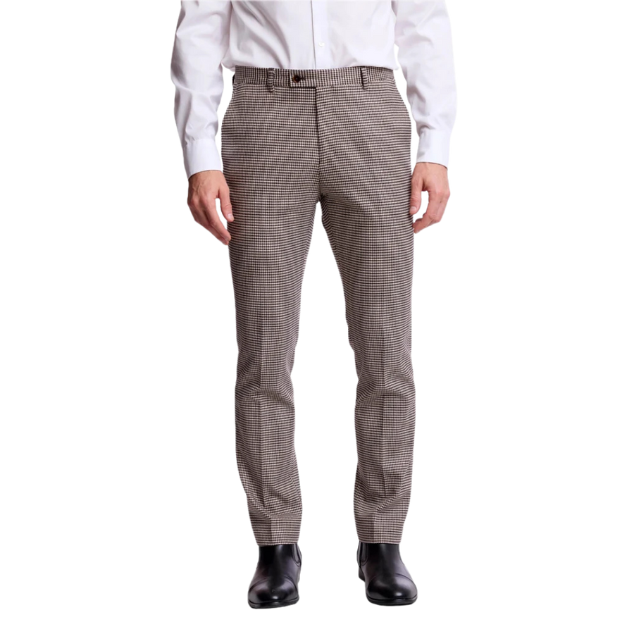 Downing Pants - Slim - Dark Chocolate Beige Houndstooth