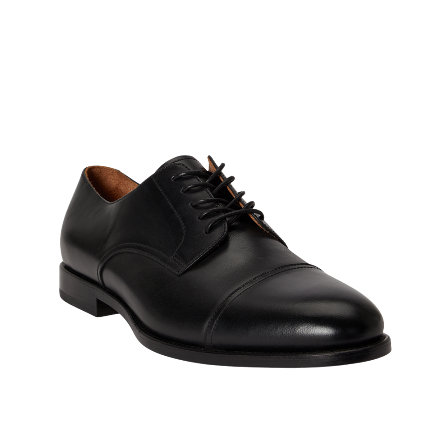 Owen Leather Captoe Derby Lace Up Shoe - Black