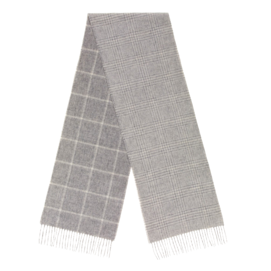 Abraham Moon Merino Scarf - Double Face Windowpane Ecru & Grey