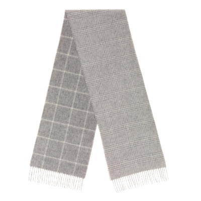 Abraham Moon Merino Scarf - Double Face Windowpane Ecru & Grey