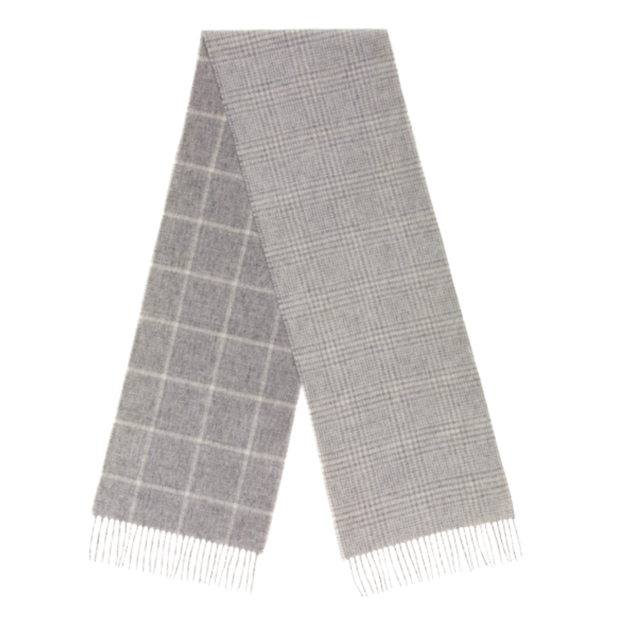 Abraham Moon Merino Scarf - Double Face Windowpane Ecru & Grey