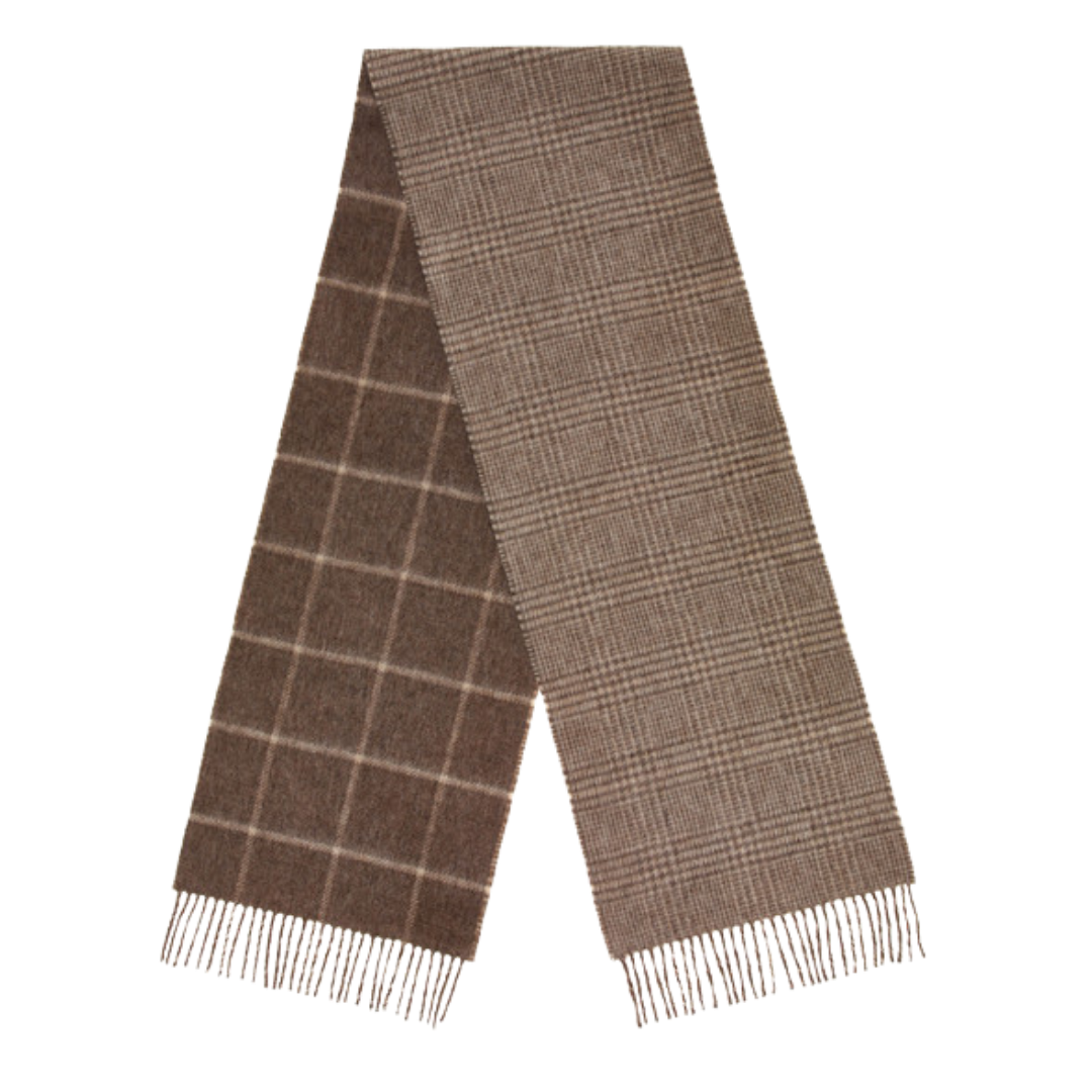 Abraham Moon Merino Scarf - Double Face Windowpane Natural & Fawn