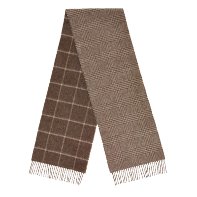 Abraham Moon Merino Scarf - Double Face Windowpane Natural & Fawn