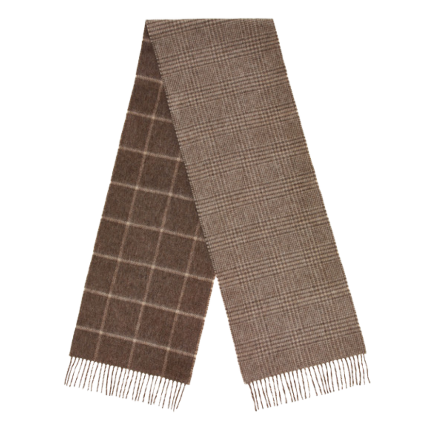 Abraham Moon Merino Scarf - Double Face Windowpane Natural & Fawn