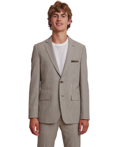 Dover Notch Jacket - slim - Grey Tan Cream Seersucker