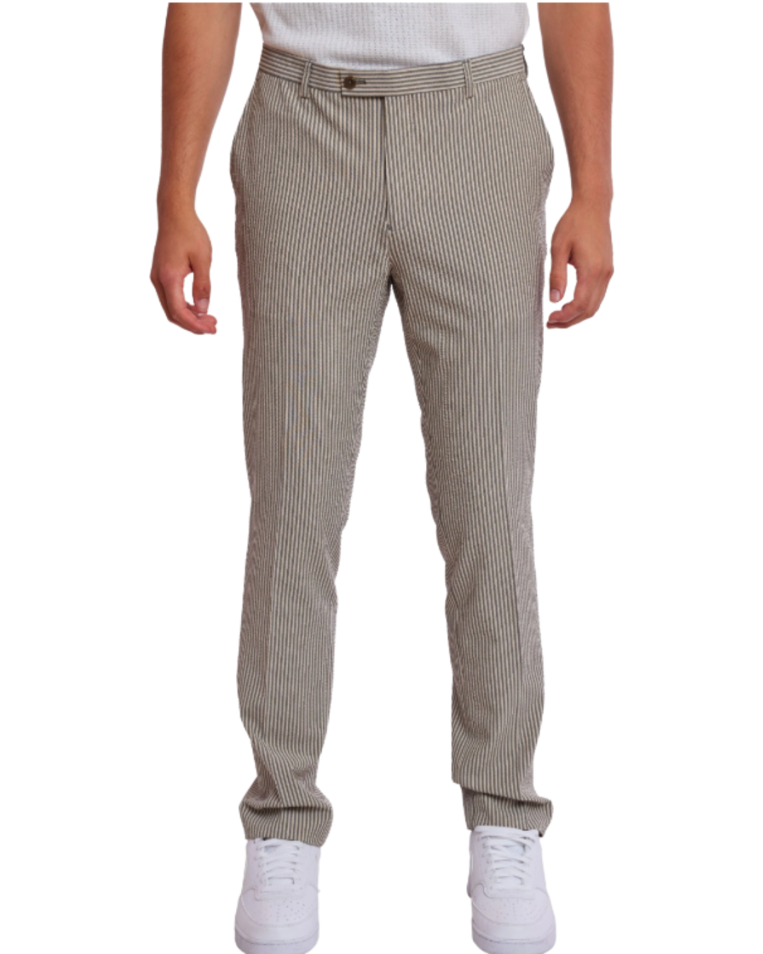 Downing Pants - slim - Grey Tan Cream Seersucker