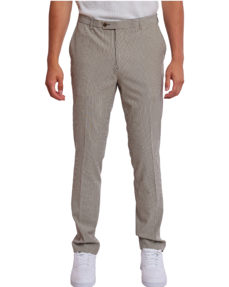 Downing Pants - slim - Grey Tan Cream Seersucker