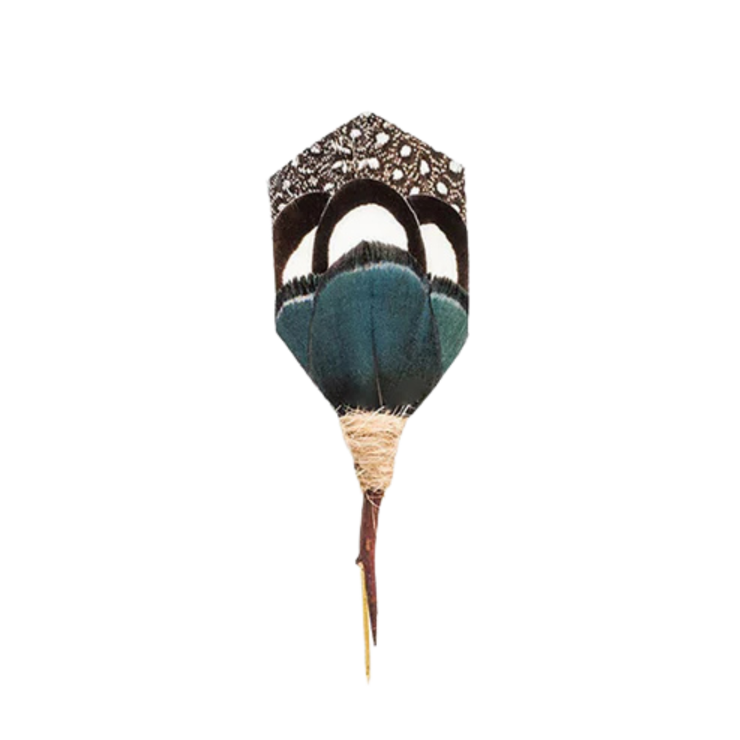 Deke Lapel Pin - Guinea & Pheasant Feathers
