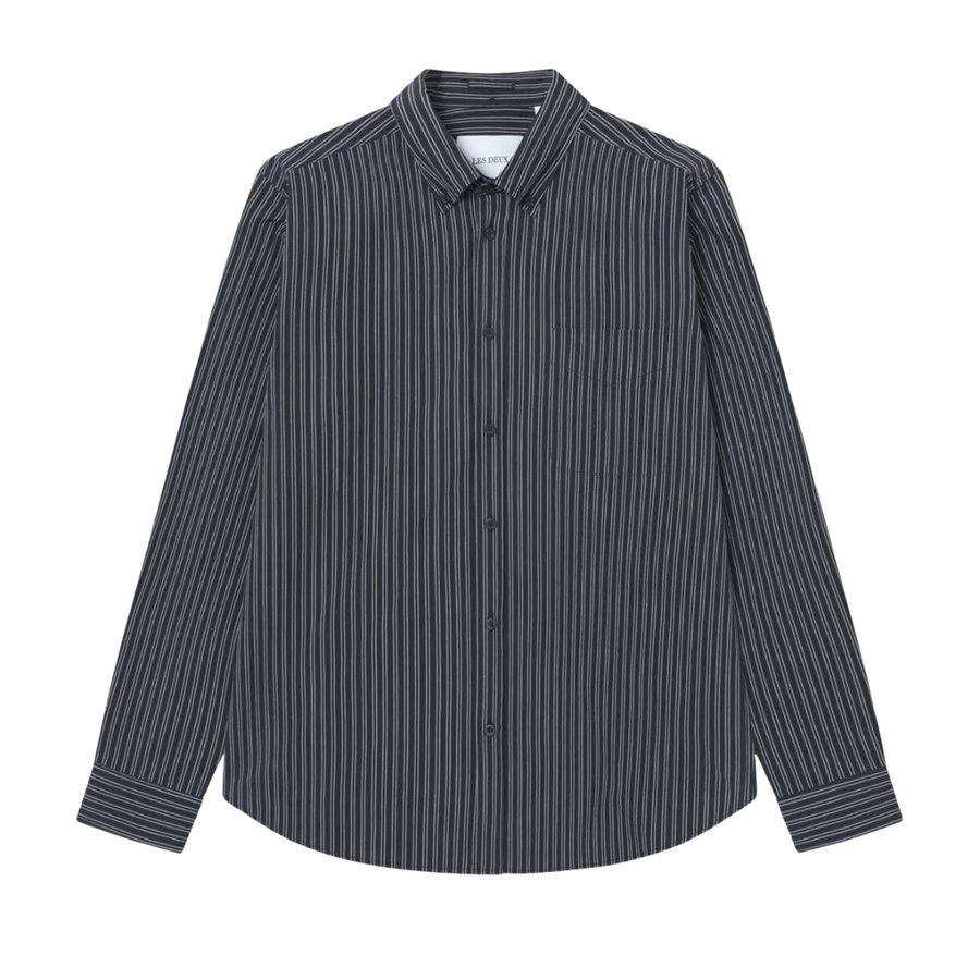 Kent Stripe Poplin Shirt - Black
