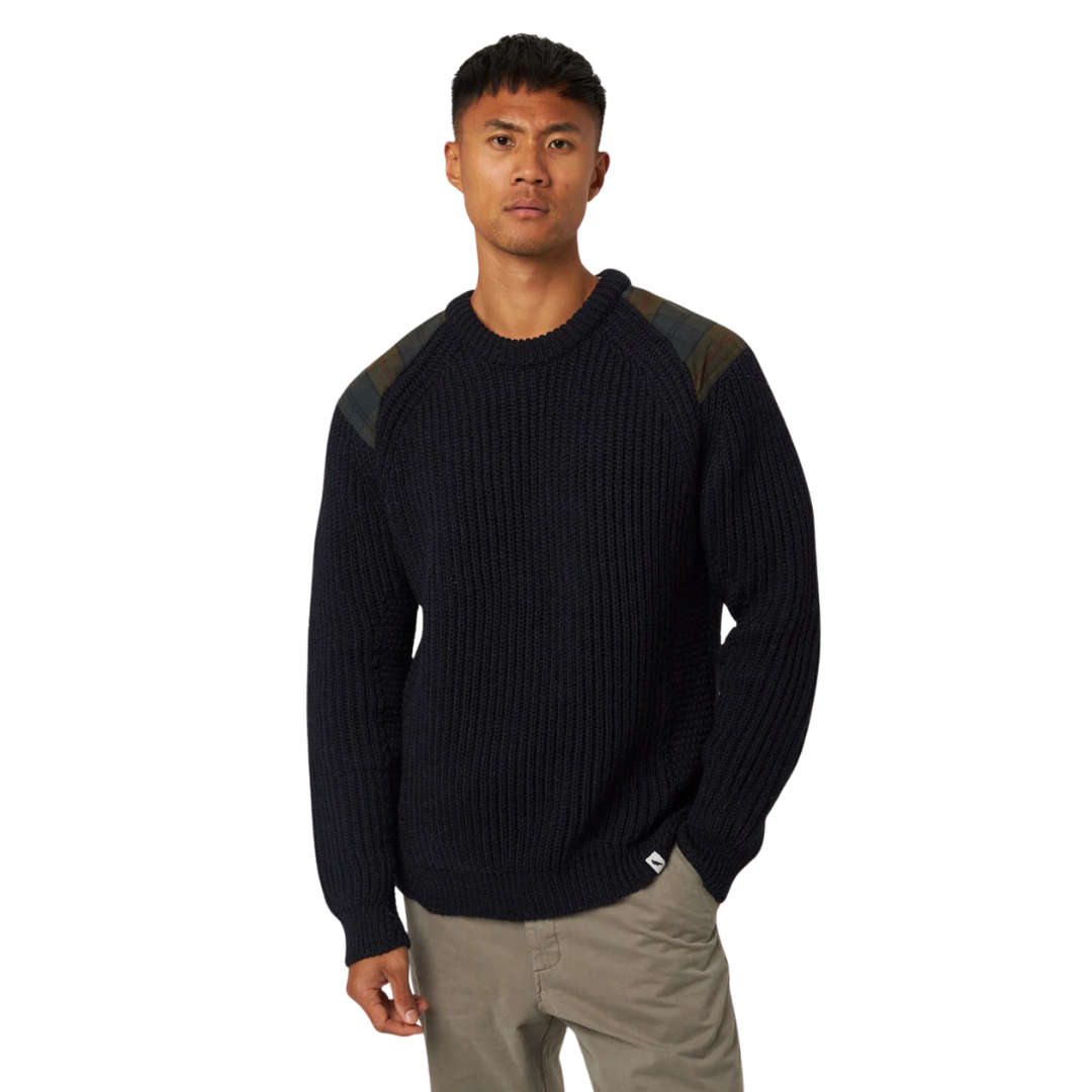 Bexley Crew Sweater - Navy & Plaid