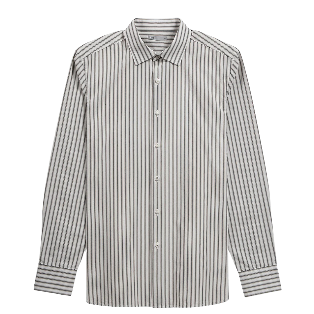 Adrian Shadow Stripe  Shirt - Bright White & Black