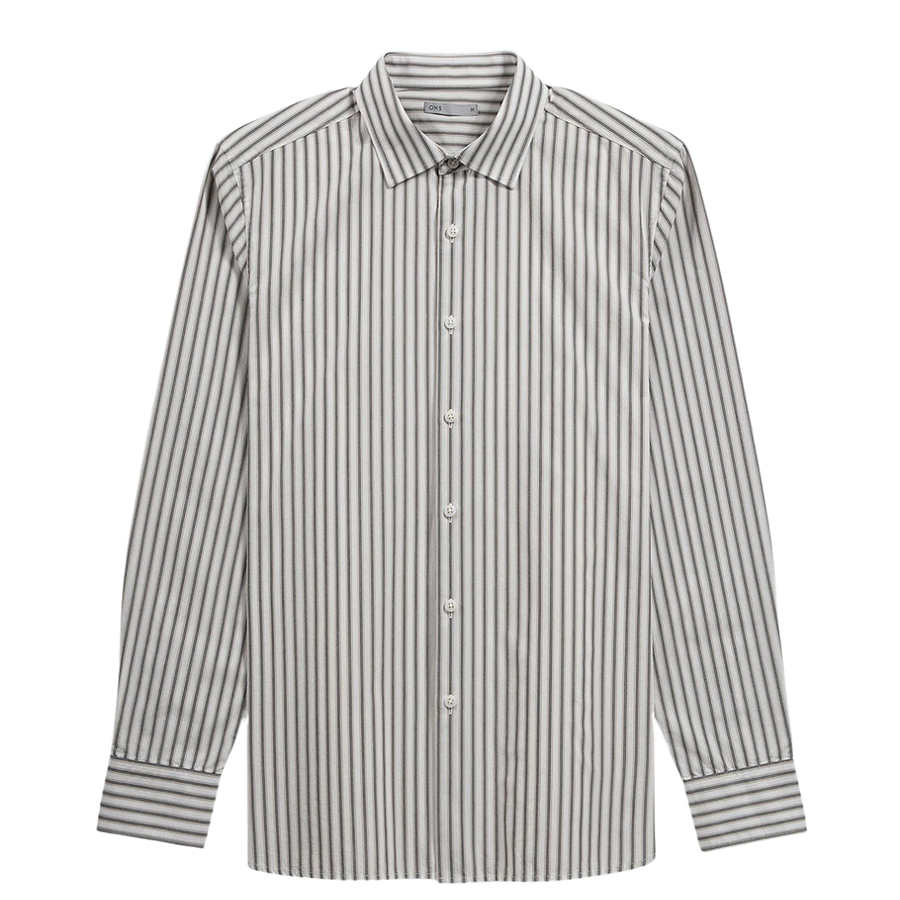 Adrian Shadow Stripe  Shirt - Bright White & Black