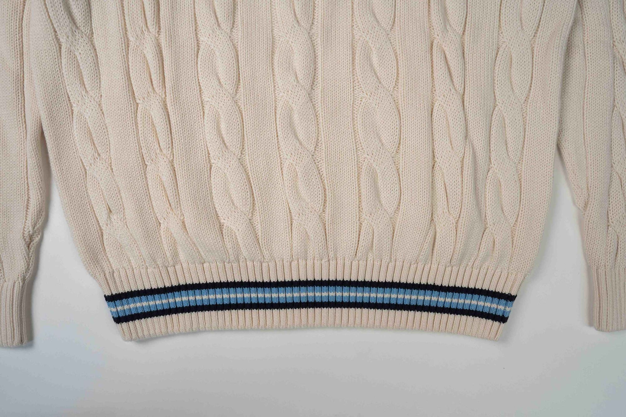 "The Robert" Cricket Sweater - Cream w/ Navy & Powder Blue