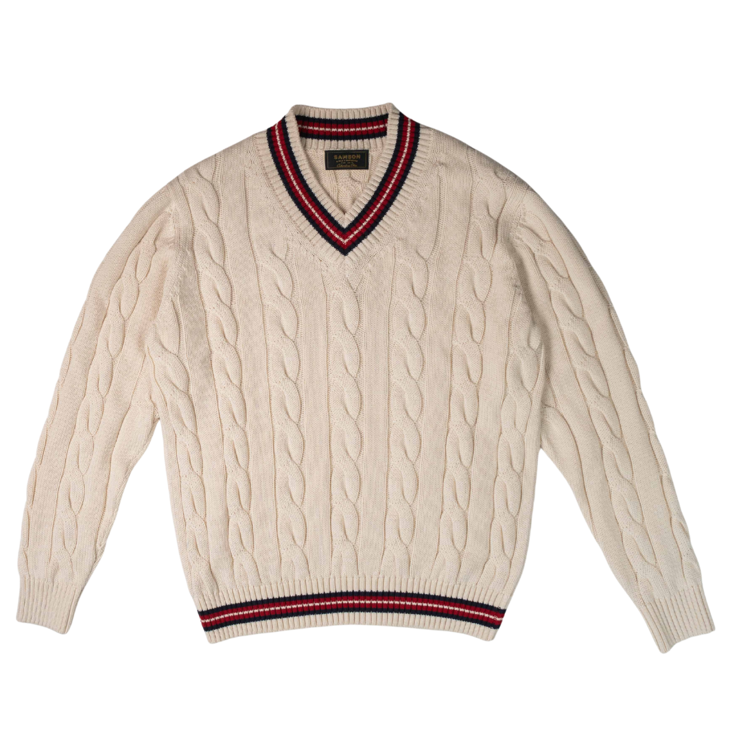 "The Robert" Cricket Sweater - Cream w/ Red & Navy