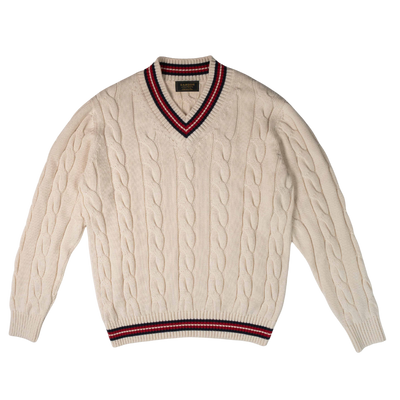 "The Robert" Cricket Sweater - Cream w/ Red & Navy