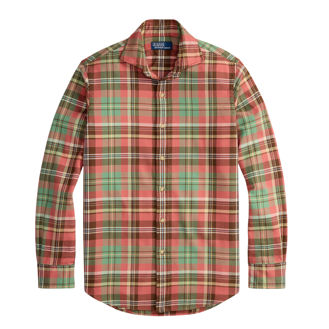 Sueded Flannel Whitfield Workshirt - Ochre Green Multi