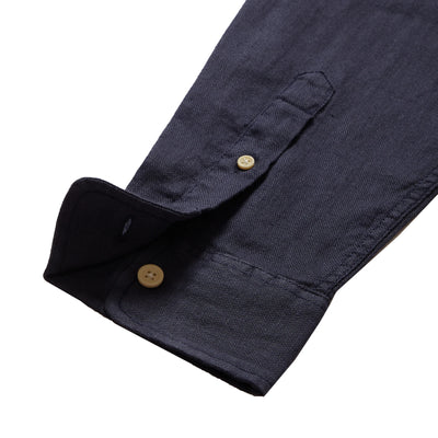 Amalfi Textured Linen Cotton Long Sleeve Shirt - Blue Steel